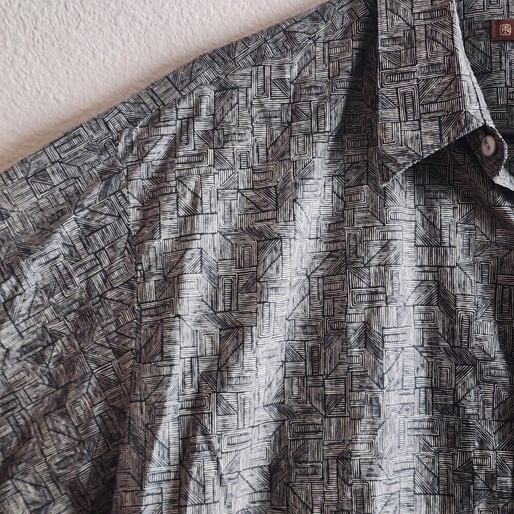 Tori Richard Shirt Mens Medium Gray Geometric Button Up Cotton Lawn Resort Aloha - Picture 3 of 10